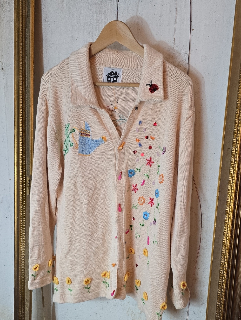 Storybook Knits Vintage Embellished Ladybug Frog Garden Sweater 1x